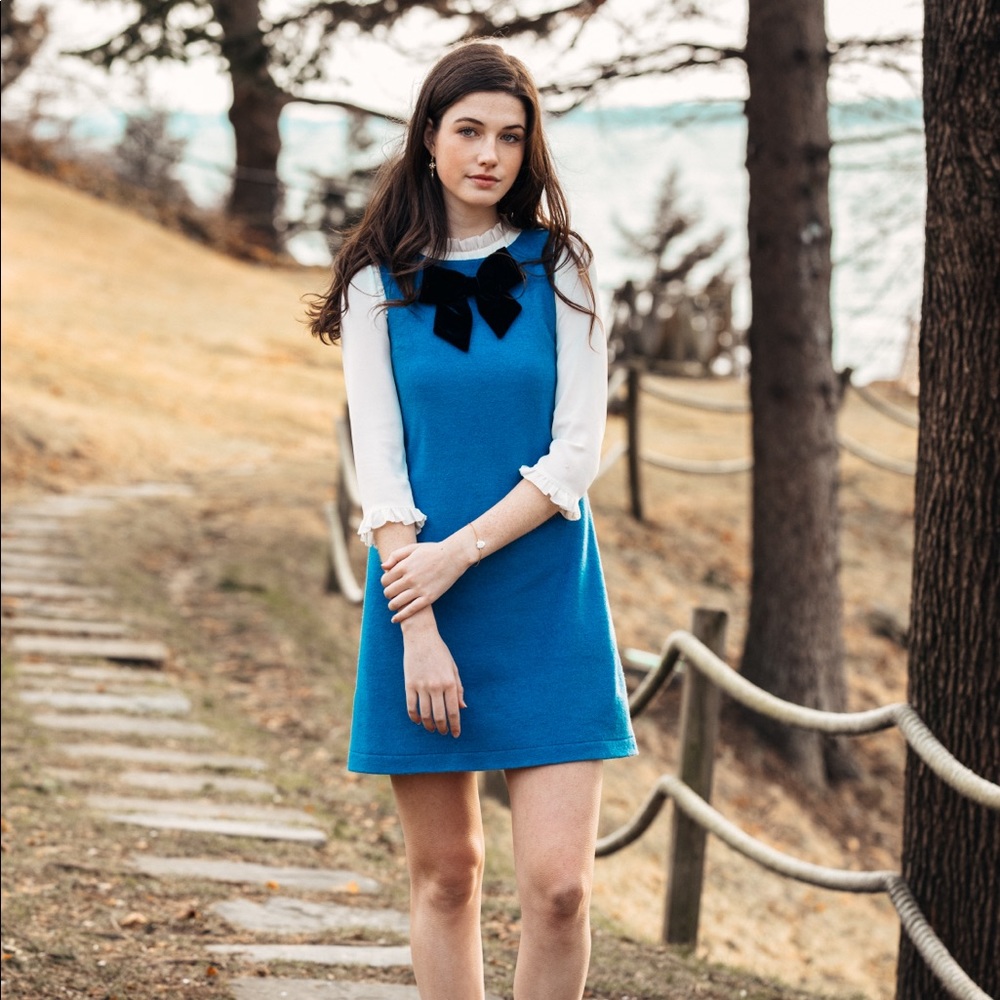 Kiel James Patrick Blue Bow Shift Dress size S